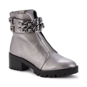 KARL LAGERFELD Metallic Palmer Chain-Trim Combat Boots
